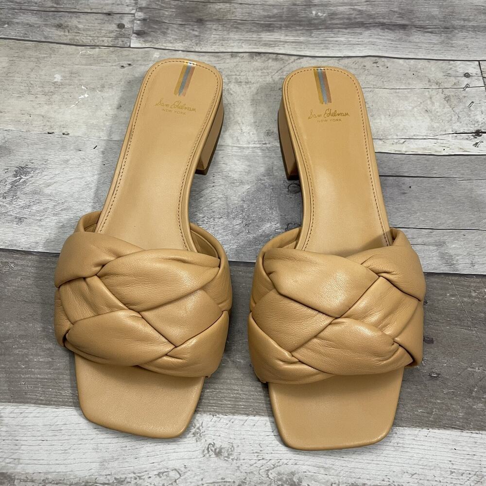 Sam Edelman Dawson Square Toe Quilted Leather Slide Sandals Size 10 Beige - Picture 3 of 15